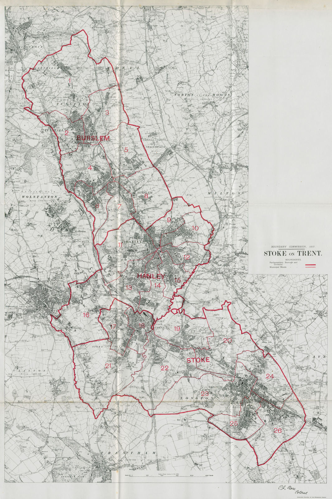 Stoke on Trent Parliamentary Borough Hanley Burslem BOUNDARY COMMISSION 1917 map